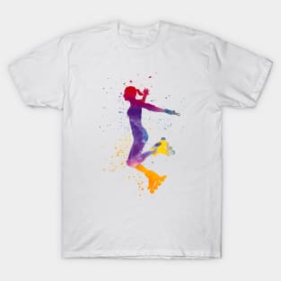 Woman in roller skates  in watercolor T-Shirt